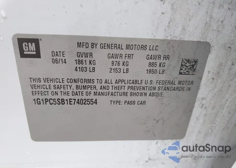 2014 Chevrolet Cruze 1Lt Auto from USA, damaged, VIN 1G1PC5SB1E7402554